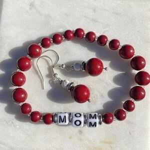 NWT RED CARNELIAN BRACELETS GRANDMA MOM GIFT with Sterling silver earrin…